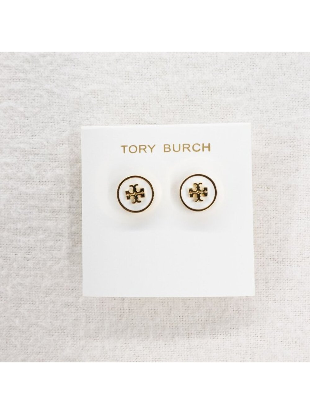 Tory Burch Kira Enamel Circle Stud Earrings New Ivory/Tory Gold OS